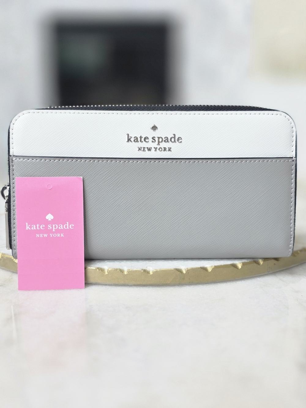 Kate Spade Staci Colorblock Large Continental Wallet Nimbus Grey Multi NWT